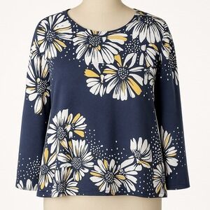 Vintage Y2K Floral Daisy Sweater Sz L Blue Rhinestone Granny Dopamine Teacher‎